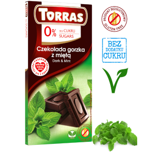 Czekolada gorzka z miętą bez dodatku cukru i bez glutenu 75g TORRAS