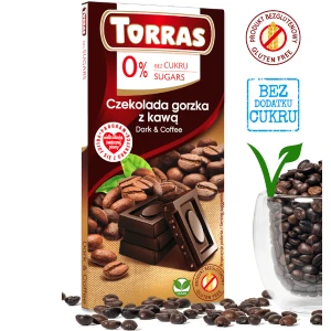 Czekolada gorzka z kawą bez dodatku cukru i bez glutenu 75g TORRAS