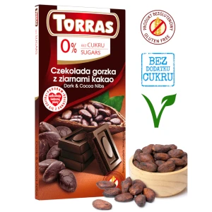Czekolada gorzka z ziarnami kakao bez dodatku cukru i bez glutenu 75g TORRAS