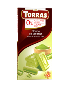 Czekolada biała & herbata Matcha bez dodatku cukru i bez glutenu 75g TORRAS