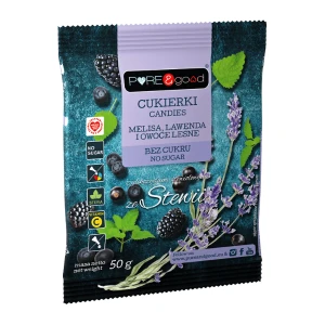 CUKIERKI z melisą, lawendą, owocami leśnymi ZE STEWIĄ BEZ CUKRU PURE&GOOD 50G