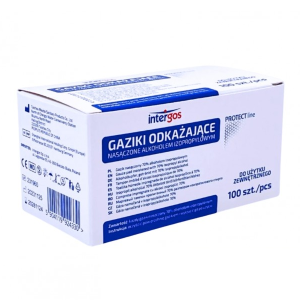 Gaziki do dezynfekcji nasączone alkoholem Intergos 100 sztuk