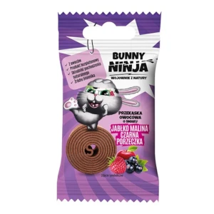 BUNNY NINJA FRUIT ROLLS Przekąska o smaku jabłko-malina-czarna porzeczka bez dodatku cukru 15g