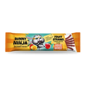 BUNNY NINJA FRUIT STRAWS Przekąska owocowa w kształcie pałeczek o smaku jabłko-mango bez dodatku cukru 16g