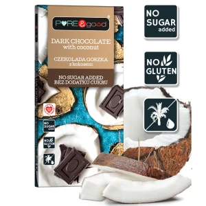 Czekolada gorzka z kokosem bez dodatku cukru i bez glutenu 75 g PURE&good