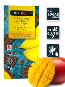 Czekolada mleczna z mango bez dodatku cukru i glutenu 75g PURE&good