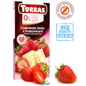 Czekolada biała z truskawkami bez dodatku cukru i bez glutenu 75g TORRAS