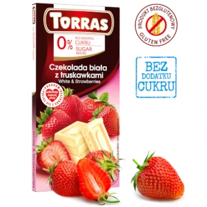 Czekolada biała z truskawkami bez dodatku cukru i bez glutenu 75g TORRAS